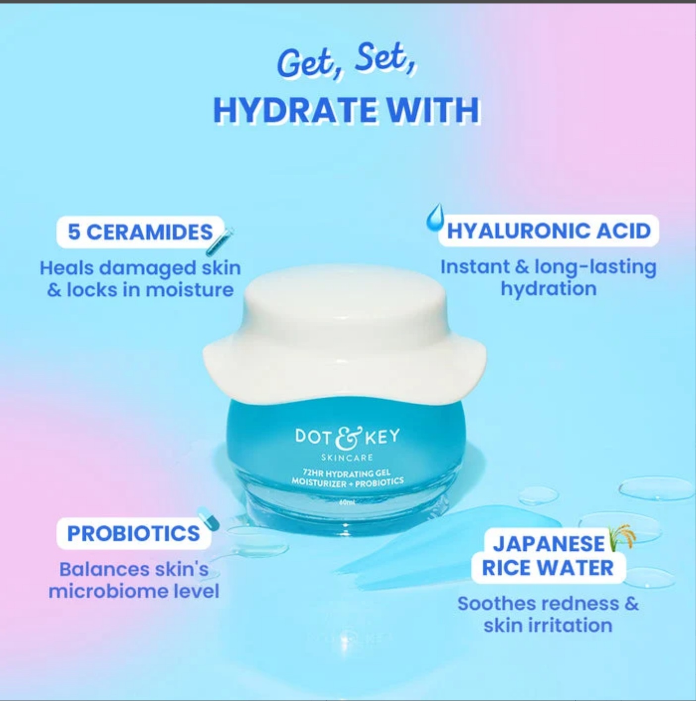 Dot & Key 72 Hr Hydrating Gel Moisturizer For Oily Combination Skin, 60 ml - Image 2